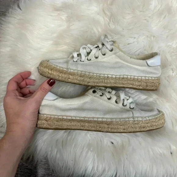 Soludos off white canvas espadrille platform tennis sneaker sz 10 sneakerdrille - Picture 4 of 7